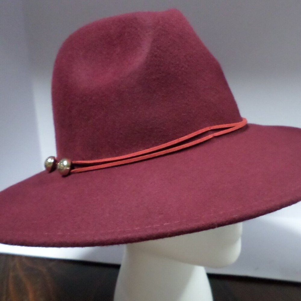 Nine West Wool Felt Fedora Hat Burgundy Wine New